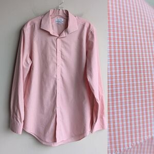 Calvin Klein Plaid Check Button Down Dress Shirt - Orange And White